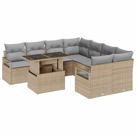 Conjunto de Sofá de Jardim 9 pcs Bege e Cinza Claro vime PE