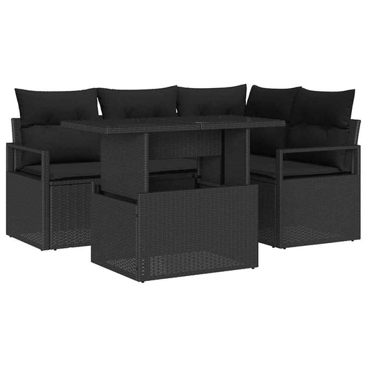Conjunto de Sofá de Jardim com almofada 5 pcs Preto vime PE
