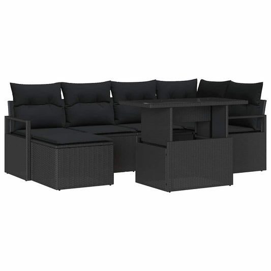 Conjunto de Sofá de Jardim com almofada 7 pcs Preto