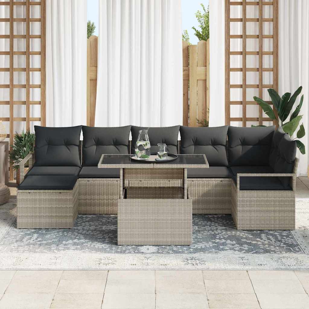 Conjunto de Sofá de Jardim com almofada 8 pcs Cinzento-claro
