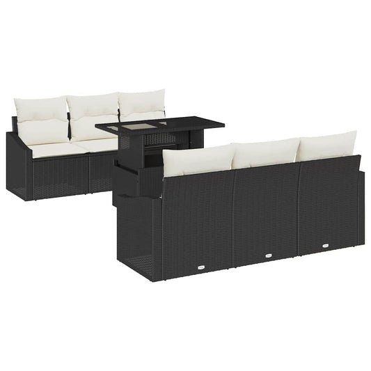 Conjunto de Sofá de Jardim 7 pcs Preto e creme 100 x 55 x 73 cm