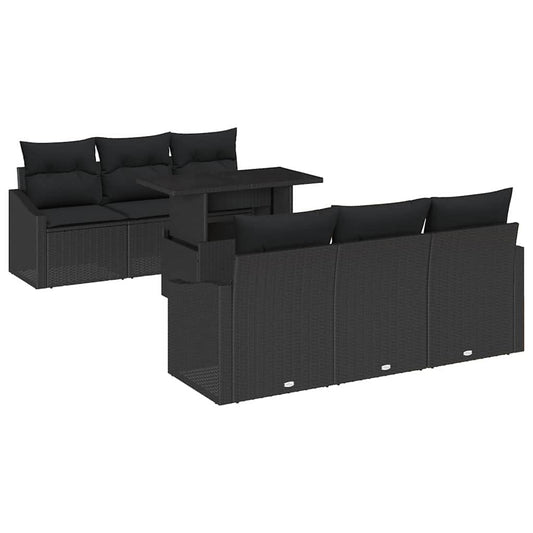 Conjunto de Sofá de Jardim com travesseiro 7 pcs Preto vime PE