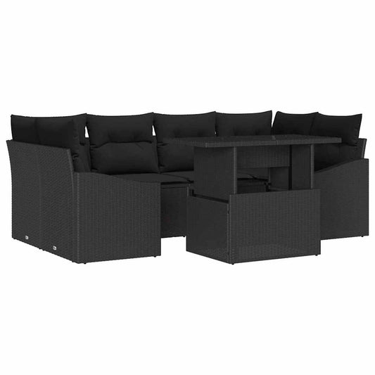 Conjunto de Sofá de Jardim com almofada 7 pcs Preto vime PE