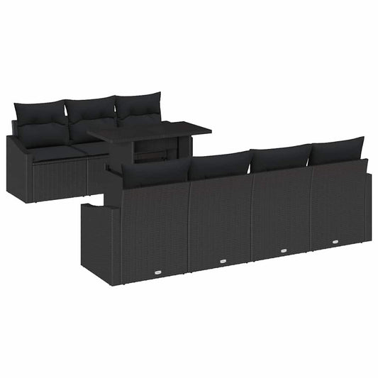 Conjunto de Sofá de Jardim com almofada 8 pcs Preto vime PE