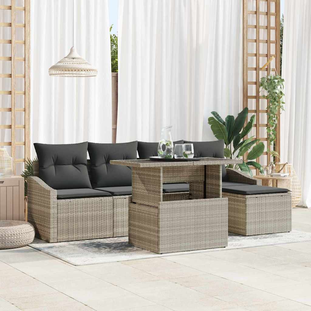 Conjunto de Sofá de Jardim com almofada 6 pcs Cinzento-claro