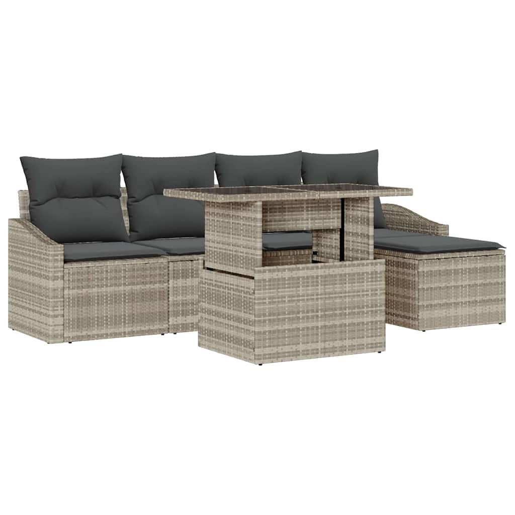 Conjunto de Sofá de Jardim com almofada 6 pcs Cinzento-claro