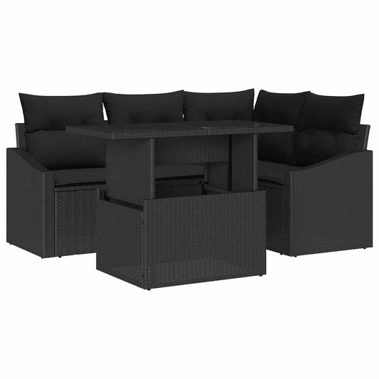 Conjunto de Sofá de Jardim com almofada 5 pcs Preto vime PE