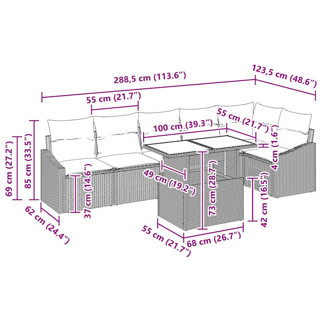 Conjunto de Sofá de Jardim Manual 7 pcs bege e cinzento claro