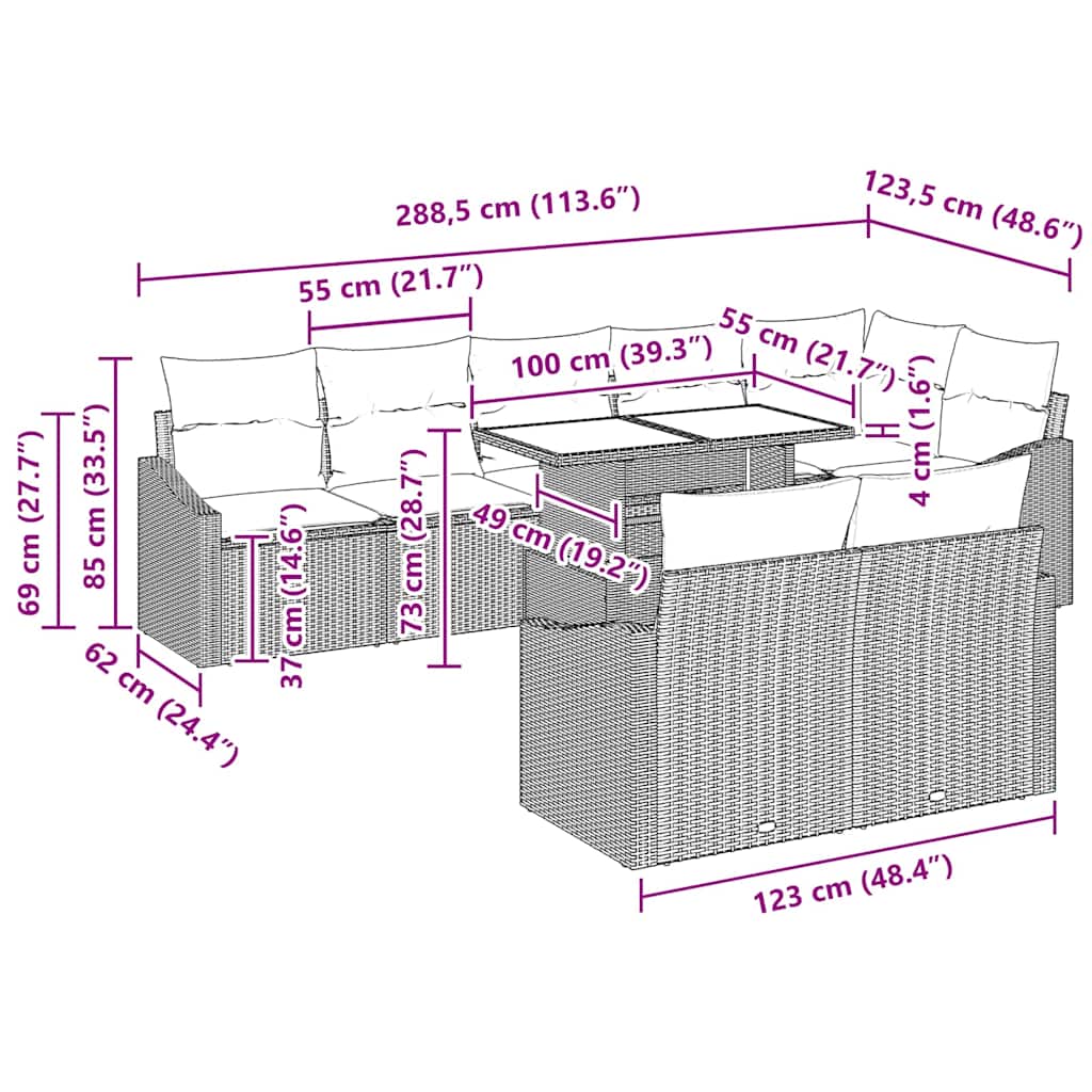 Conjunto de Sofá de Jardim com almofada Manual 9 pcs Preto