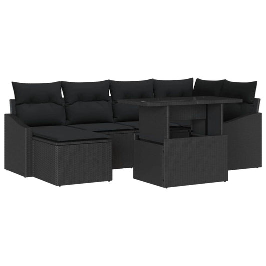 Conjunto de Sofá de Jardim com almofada 7 pcs Preto