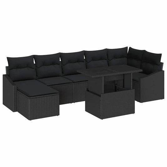 Conjunto de Sofá de Jardim com almofada 8 pcs Preto vime PE