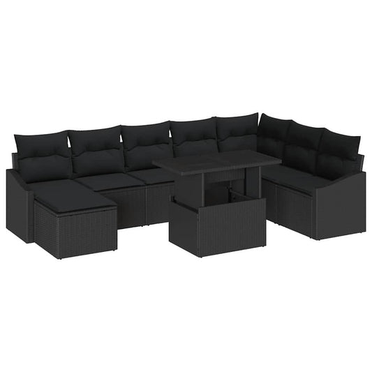 Conjunto de Sofá de Jardim com almofada 9 pcs Preto