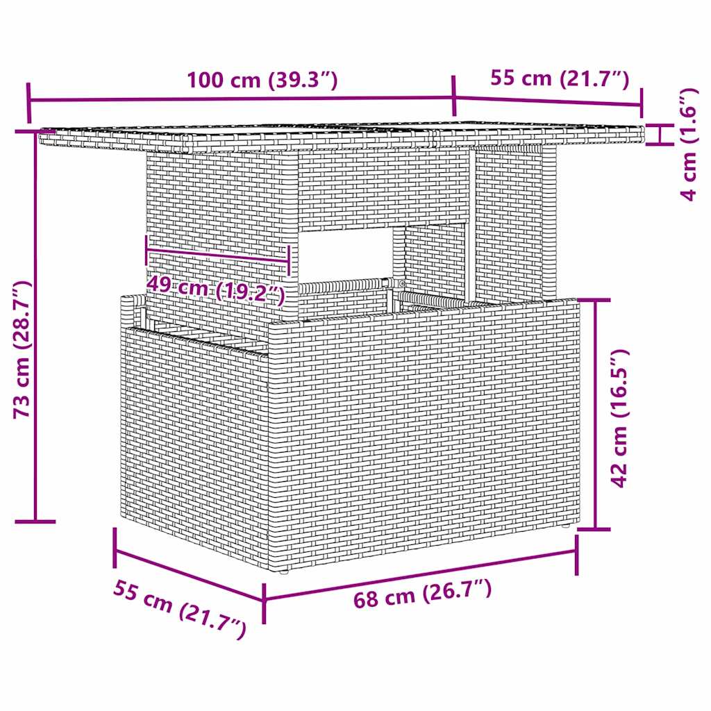 Conjunto de Sofá de Jardim 9 pcs Marrom e Creme vime PE