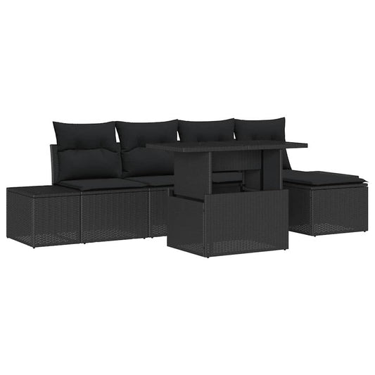 Conjunto de Sofá de Jardim com almofada 6 pcs Preto vime PE