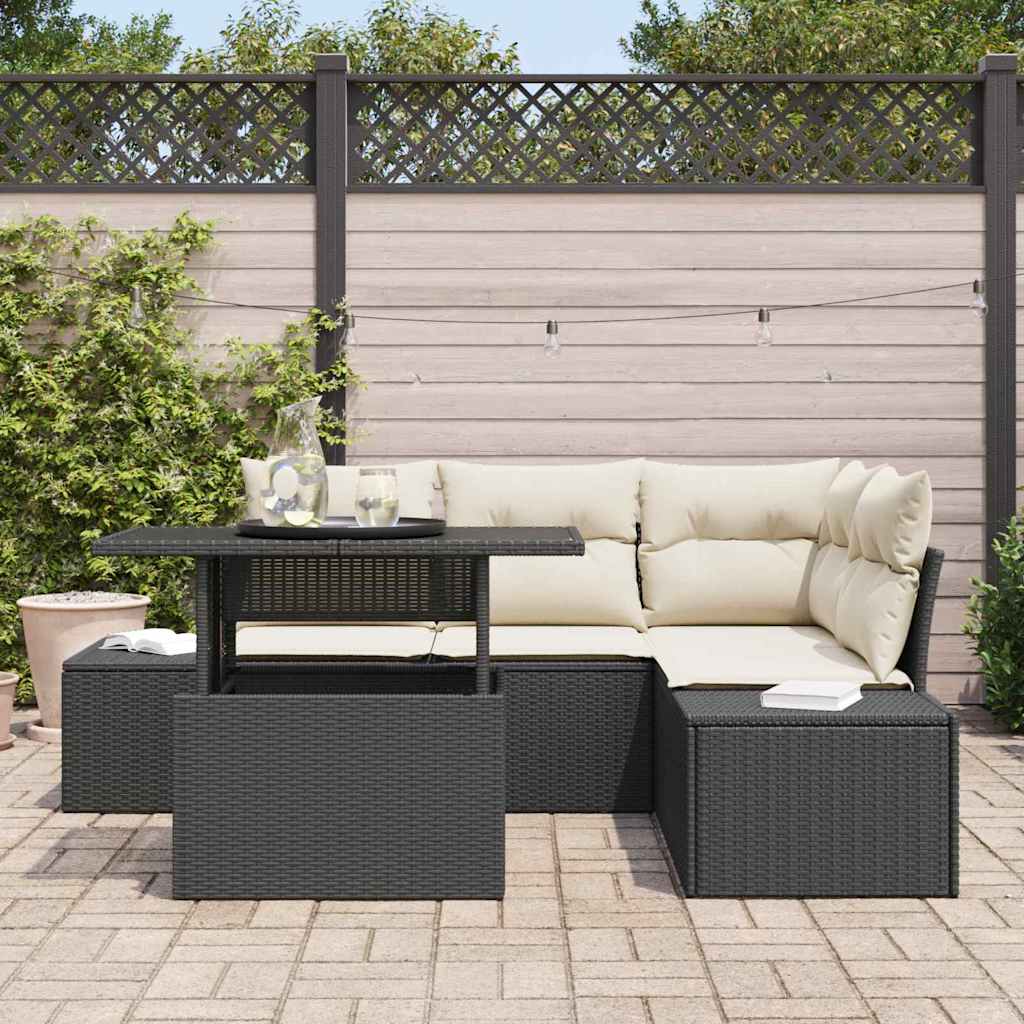 Conjunto de Sofá de Jardim 5 pcs Preto e creme 100 x 55 x 73 cm