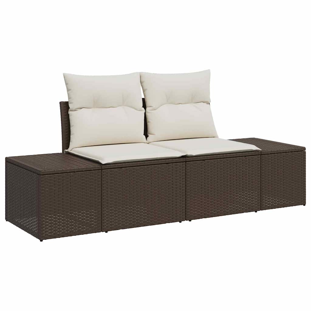 Conjunto de Sofá de Jardim com almofada 7 pcs Castanho e creme