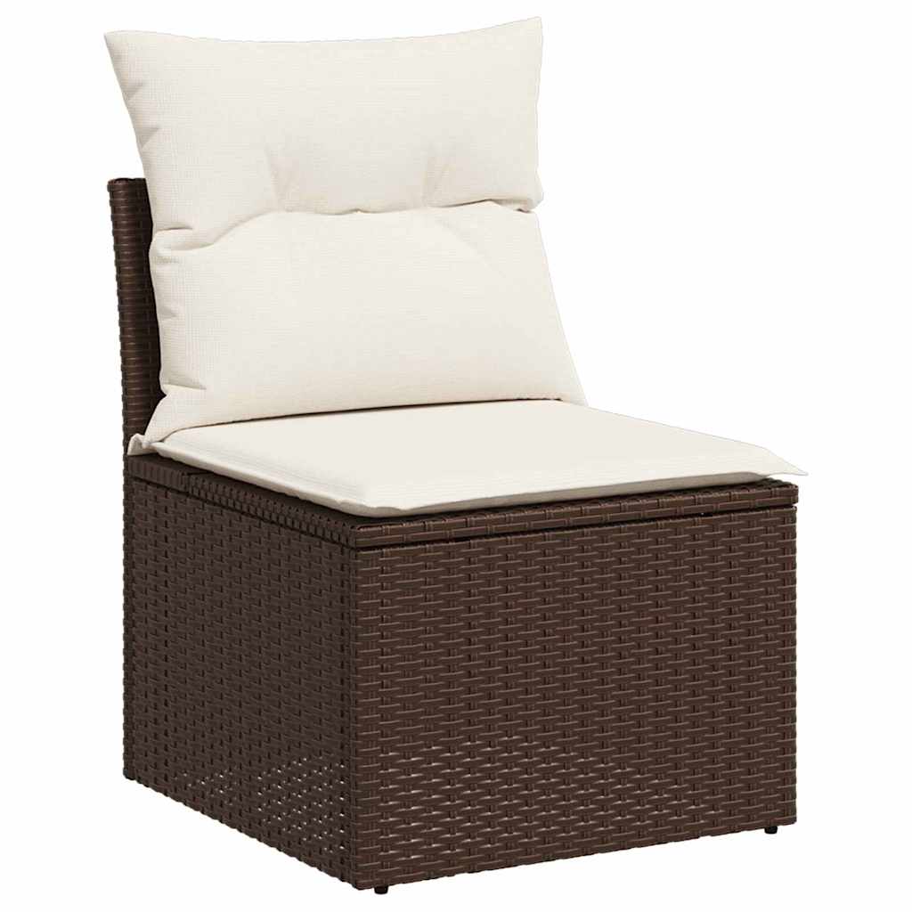Conjunto de Sofá de Jardim com almofada 7 pcs Castanho e creme