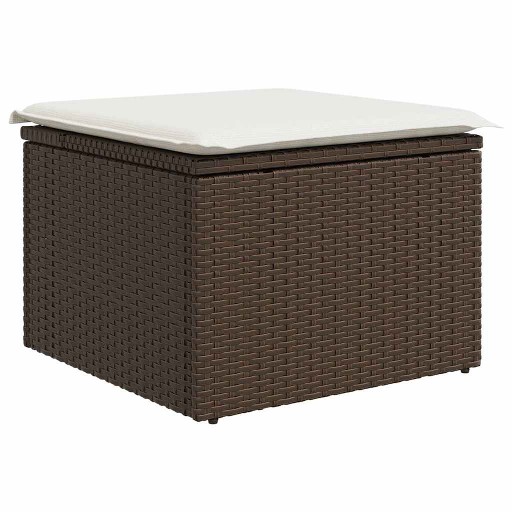 Conjunto de Sofá de Jardim com almofada 7 pcs Castanho e creme