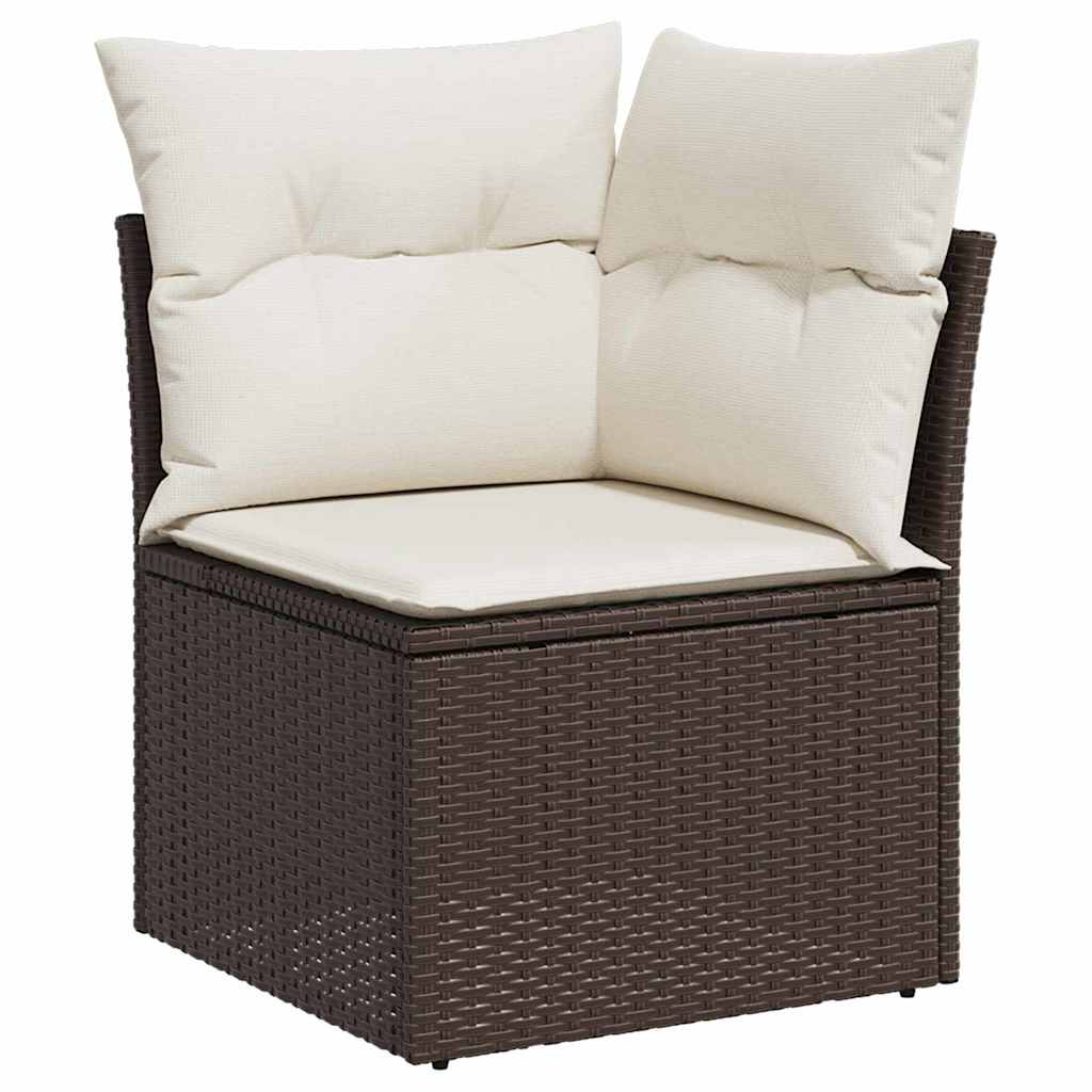 Conjunto de Sofá de Jardim com almofada 7 pcs Castanho e creme