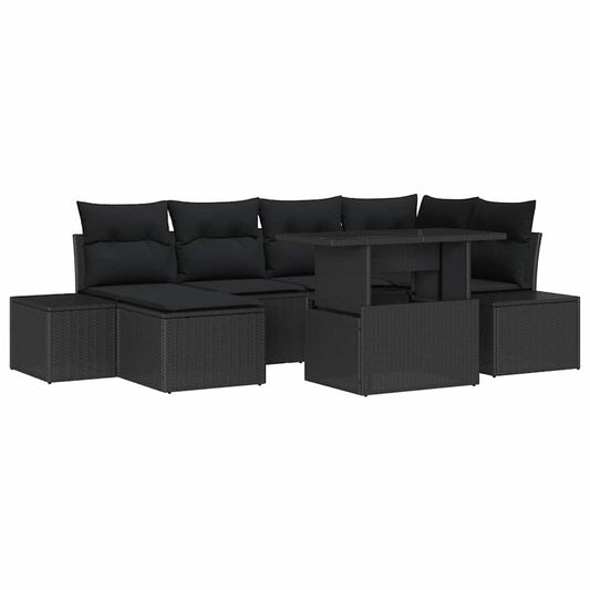 Conjunto de Sofá de Jardim com almofada 7 pcs Preto