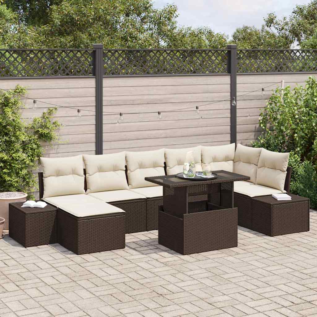 Conjunto de Sofá de Jardim com almofada 8 pcs Castanho e creme