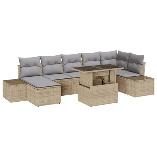Conjunto de Sofá de Jardim 8 pcs bege e cinzento claro