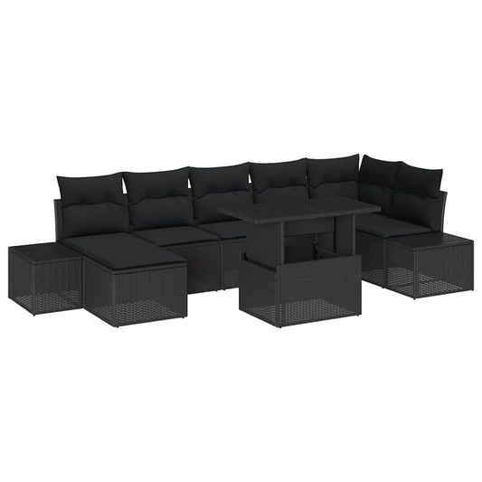 Conjunto de Sofá de Jardim com almofada 8 pcs Preto
