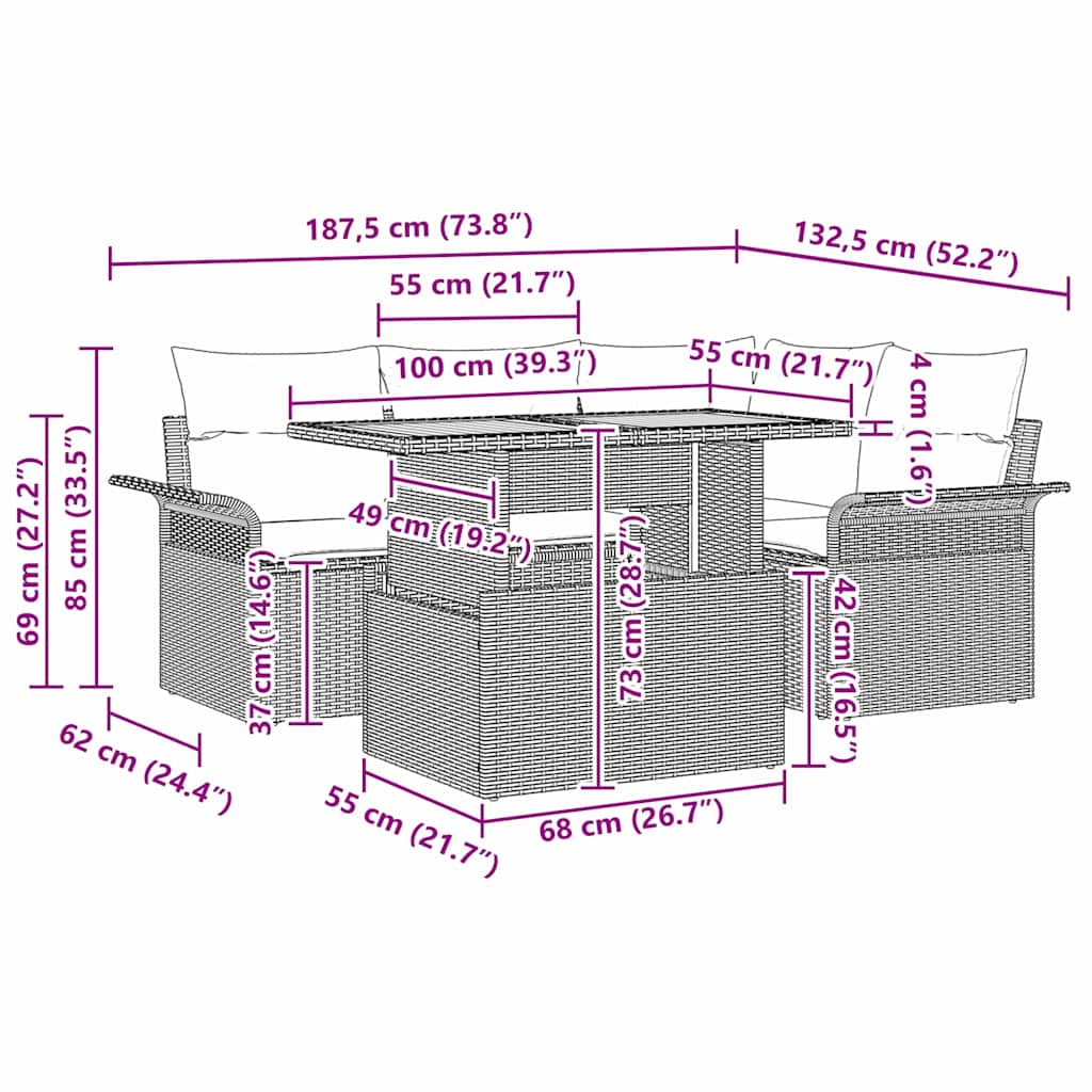 Conjunto de Sofá de Jardim 5 pcs bege e cinzento claro