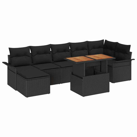 Conjunto de Sofá de Jardim com almofada 8 pcs Preto
