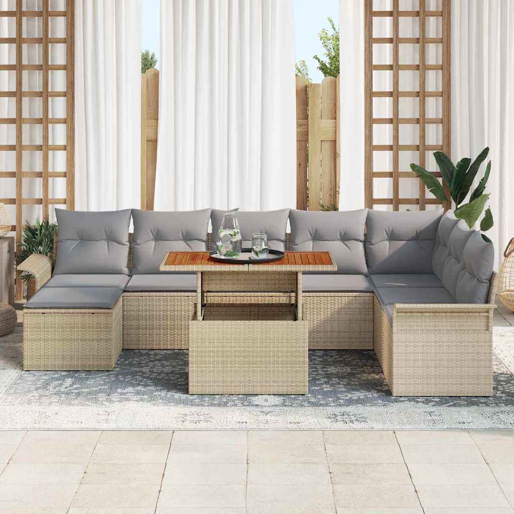 Conjunto de Sofá de Jardim 9 pcs bege e cinzento claro