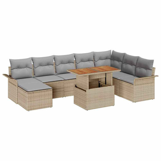 Conjunto de Sofá de Jardim 9 pcs bege e cinzento claro