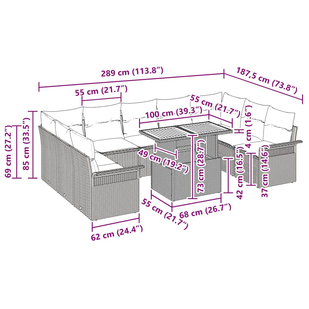 Conjunto de Sofá de Jardim com almofada 10 pcs Cinzeto
