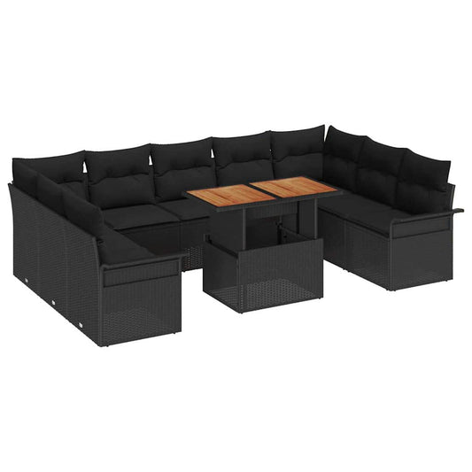 Conjunto de Sofá de Jardim com almofada 10 pcs Preto