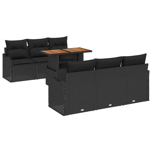Conjunto de Sofá de Jardim com almofada 7 pcs Preto vime PE