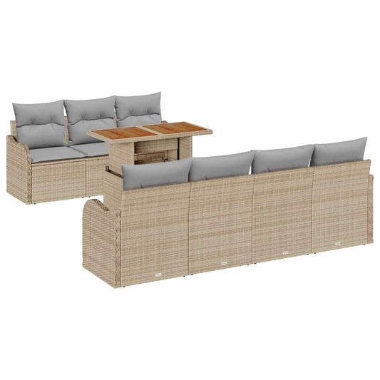 Conjunto de Sofá de Jardim Manual 8 pcs bege e cinzento claro
