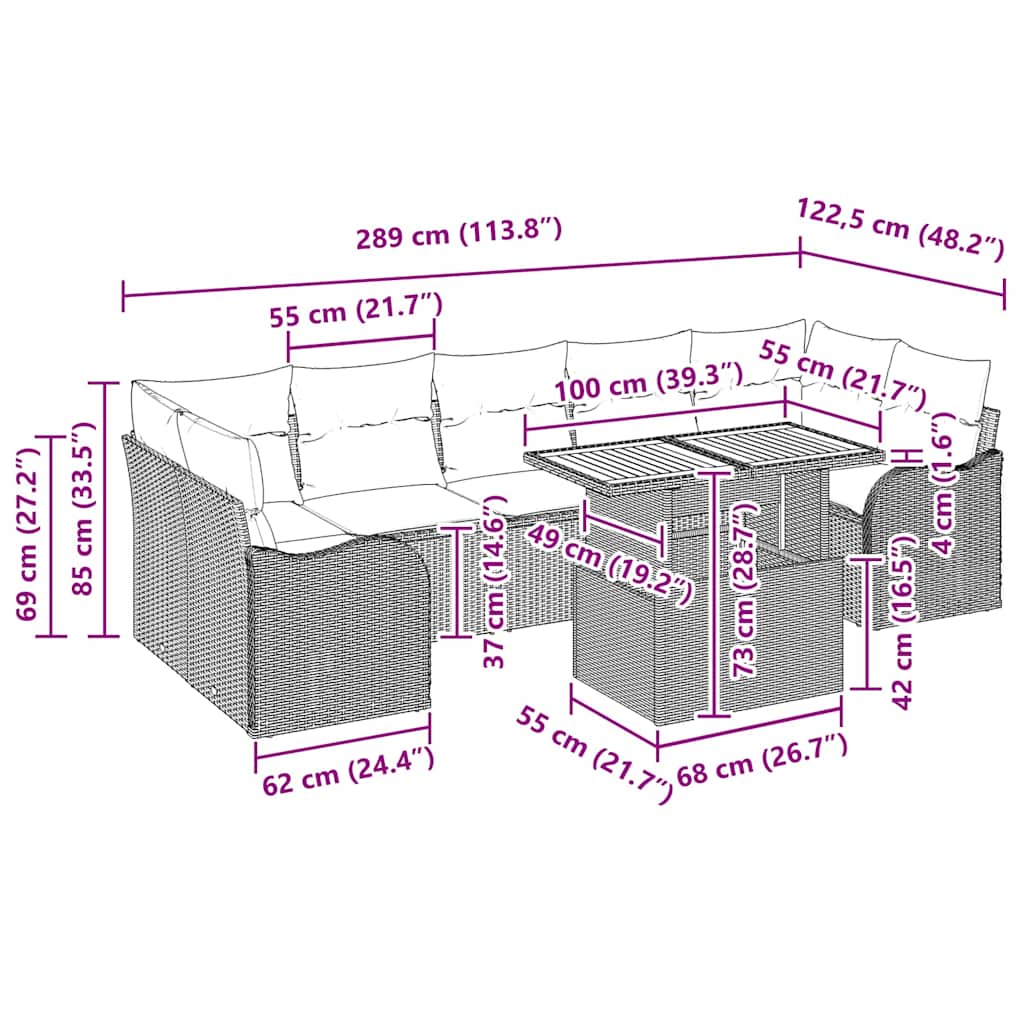 Conjunto de Sofá de Jardim com almofada 8 pcs bege e creme