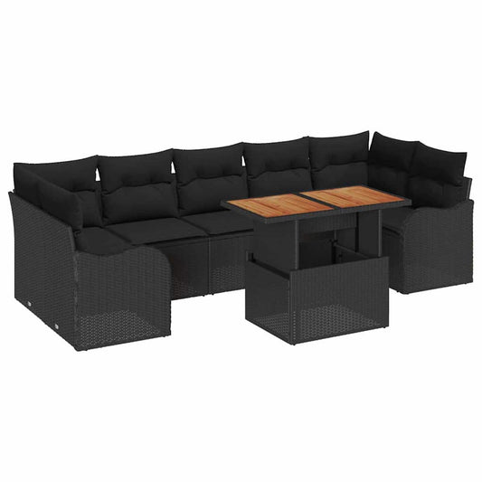 Conjunto de Sofá de Jardim com almofada 8 pcs Preto vime PE