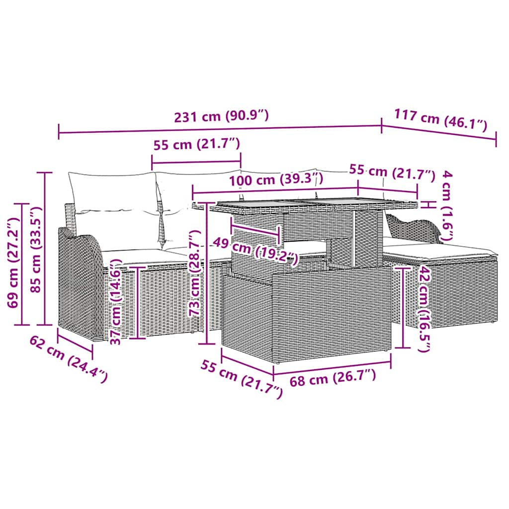 Conjunto de Sofá de Jardim 6 pcs bege e cinzento claro