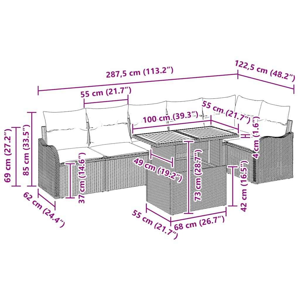Conjunto de Sofá de Jardim Manual 7 pcs bege e cinzento claro