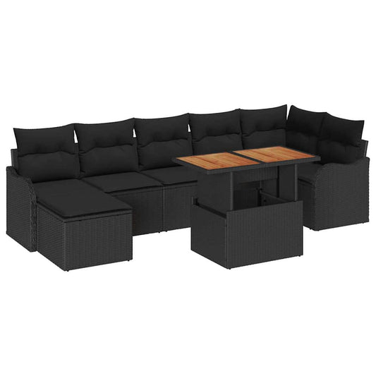 Conjunto de Sofá de Jardim com almofada 8 pcs Preto