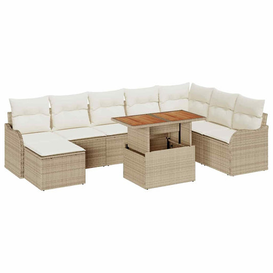 Conjunto de Sofá de Jardim com almofada 9 pcs bege e creme