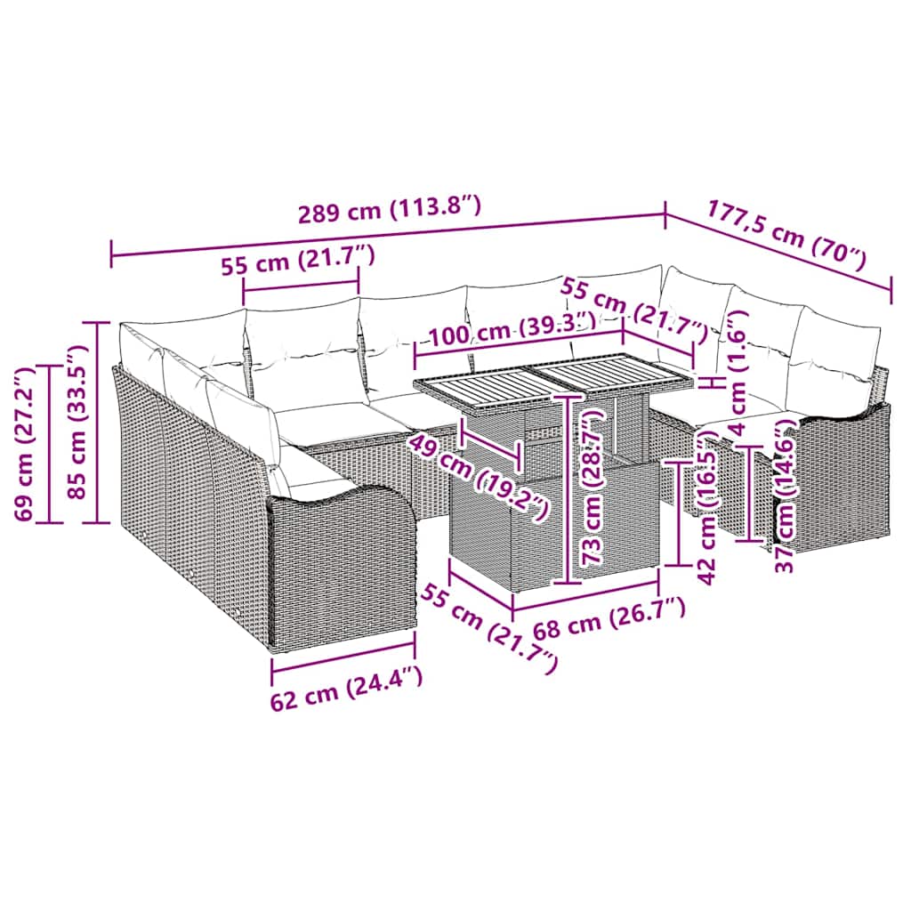 Conjunto de Sofá de Jardim 10 pcs bege e cinzento claro