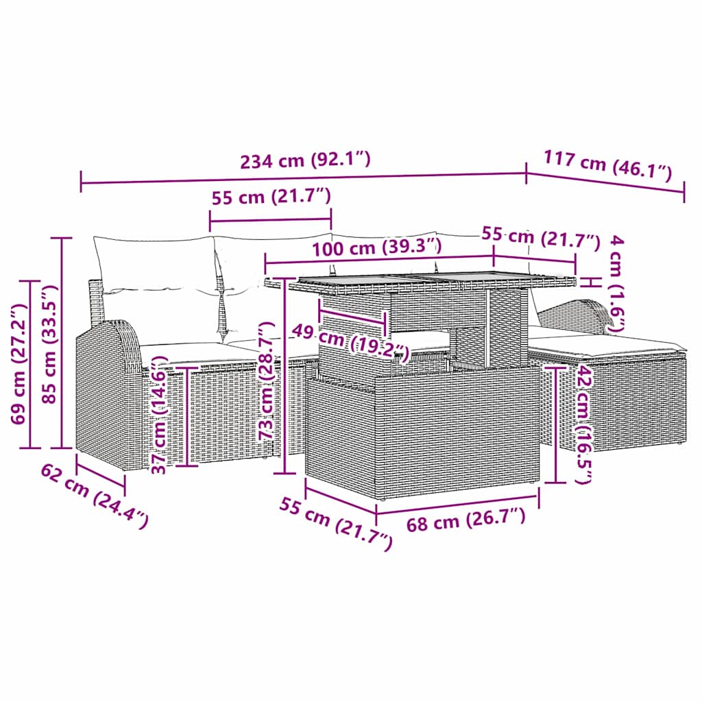 Conjunto de Sofá de Jardim com almofada 6 pcs Cinzeto