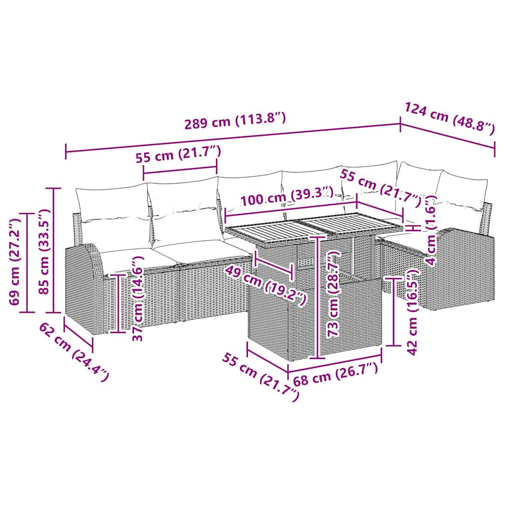 Conjunto de Sofá de Jardim com almofada 7 pcs Preto e Creme