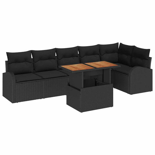 Conjunto de Sofá de Jardim com almofada 7 pcs Preto