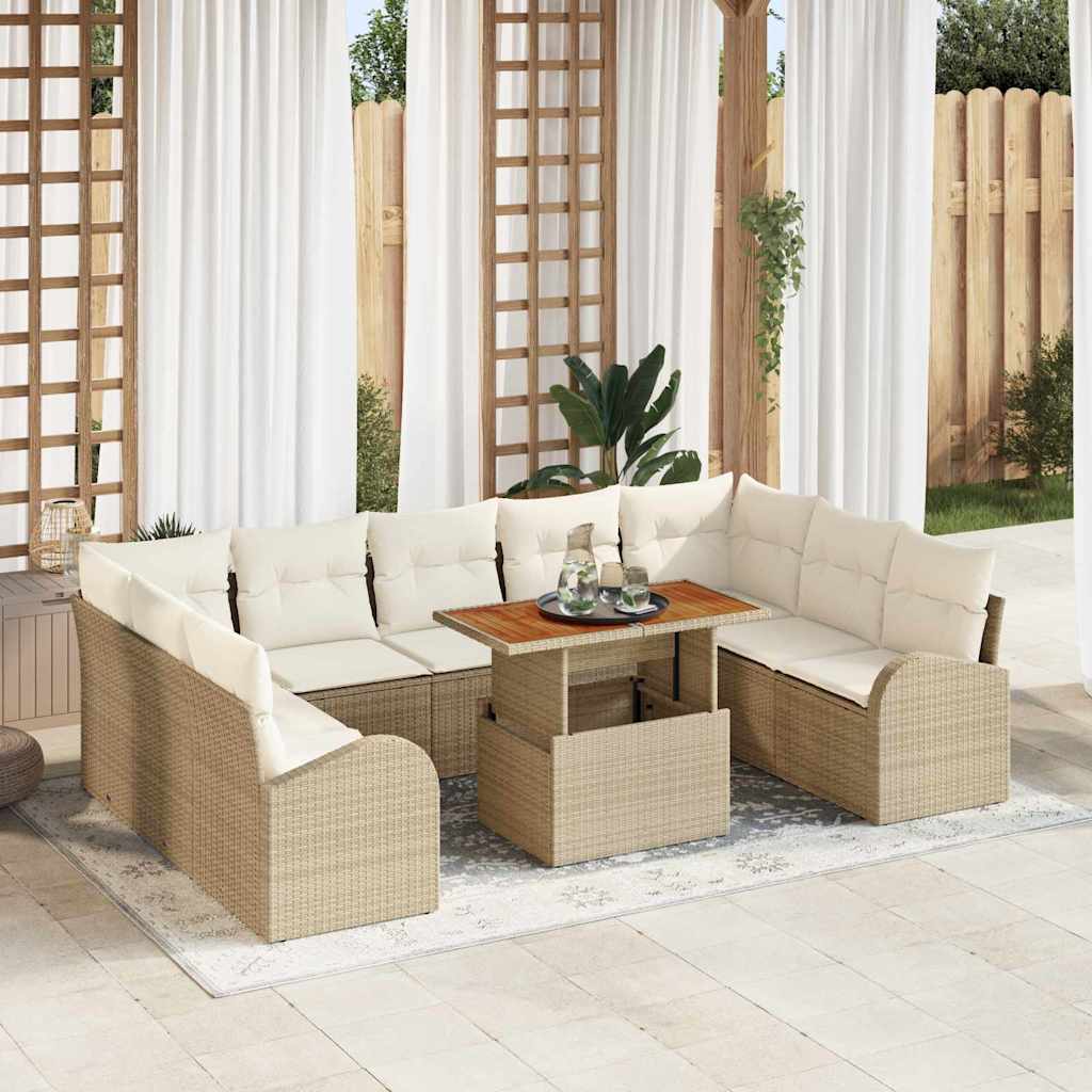 Conjunto de Sofá de Jardim 10 pcs bege e creme 100 x 55 x 73 cm