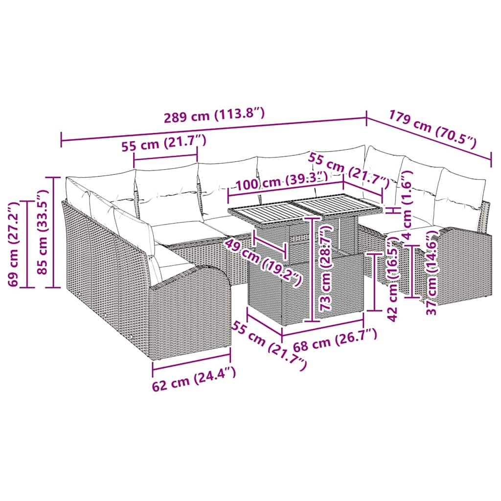 Conjunto de Sofá de Jardim 10 pcs bege e creme 100 x 55 x 73 cm