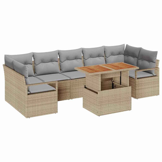Conjunto de Sofá de Jardim com almofada 8 pcs Bege e Cinza