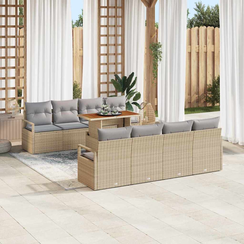 Conjunto de Sofá de Jardim 9 pcs Bege e Cinza 100 x 55 x 73 cm