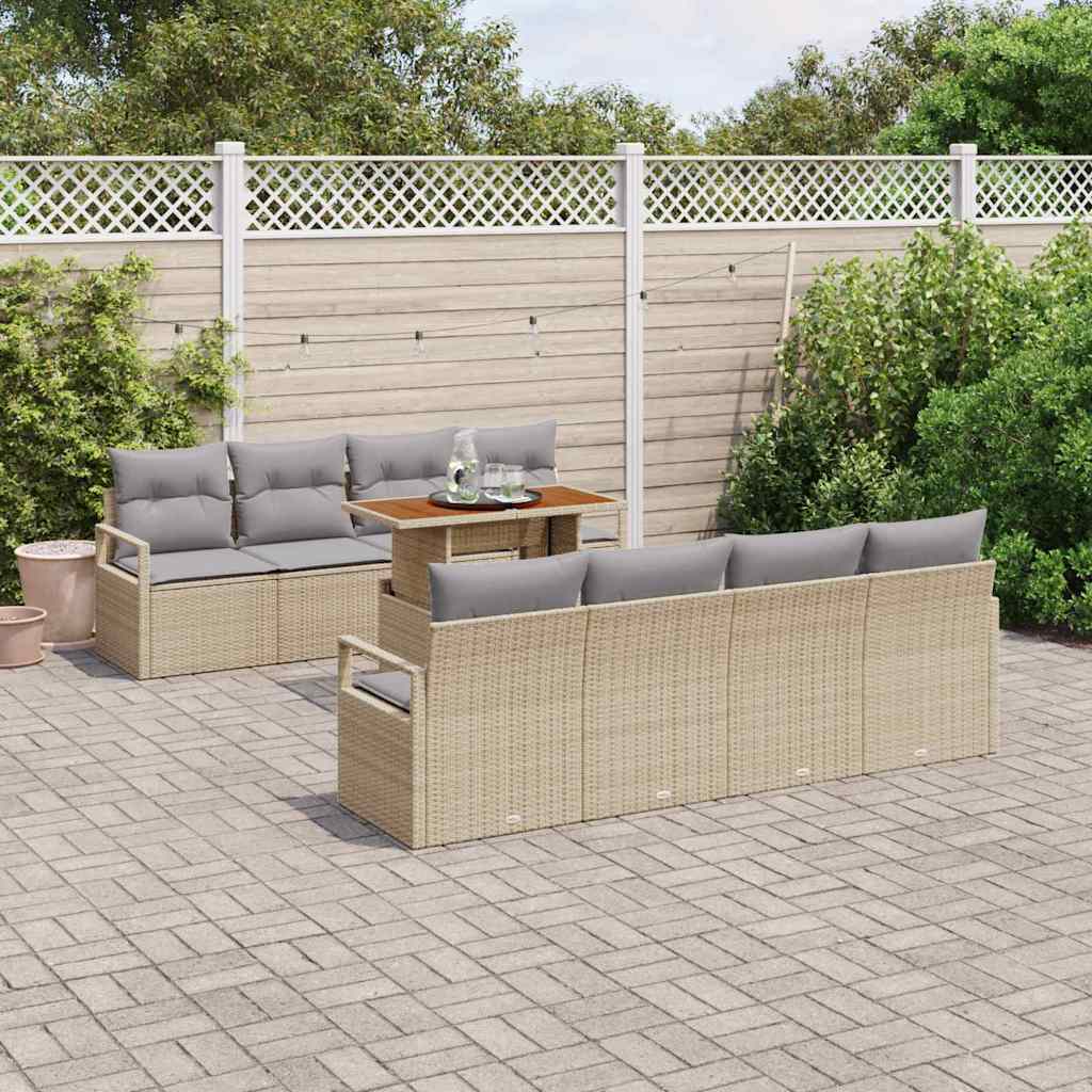 Conjunto de Sofá de Jardim 9 pcs Bege e Cinza 100 x 55 x 73 cm